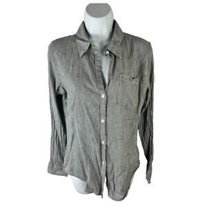 Kirra Striped Button Front Shirt Back Button Detail Gray & White sz M